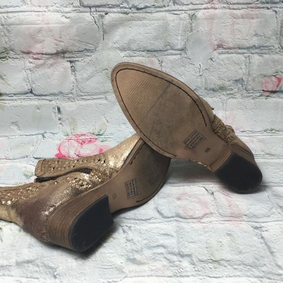 Anthropologie Seychelles Women Sz 8.5 Gold Woven S - Picture 10 of 11